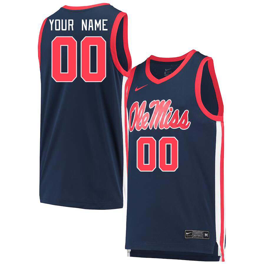 Custom Ole Miss Rebels Name And Number College Basketball Jerseys Stitched-Navy